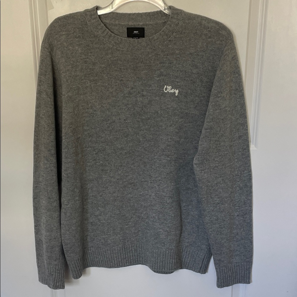 Obey Gray Wool Blend Crewneck Sweater Large